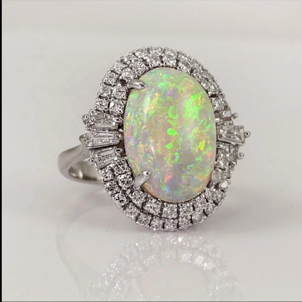 New 925 Silver Man-Made Fire Opal Diamond Ring - Picture 2 of 5